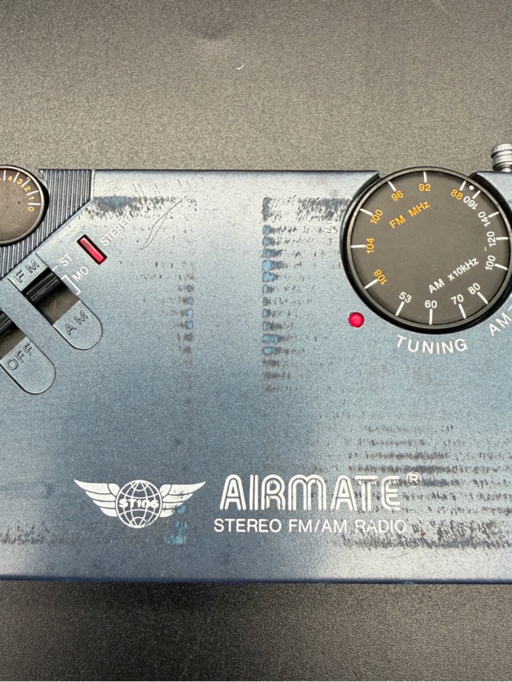 Vintage Airmate Stereo FM/AM Portable Radio With Antenna ~works~ 4 1/8” x 2 1/2”